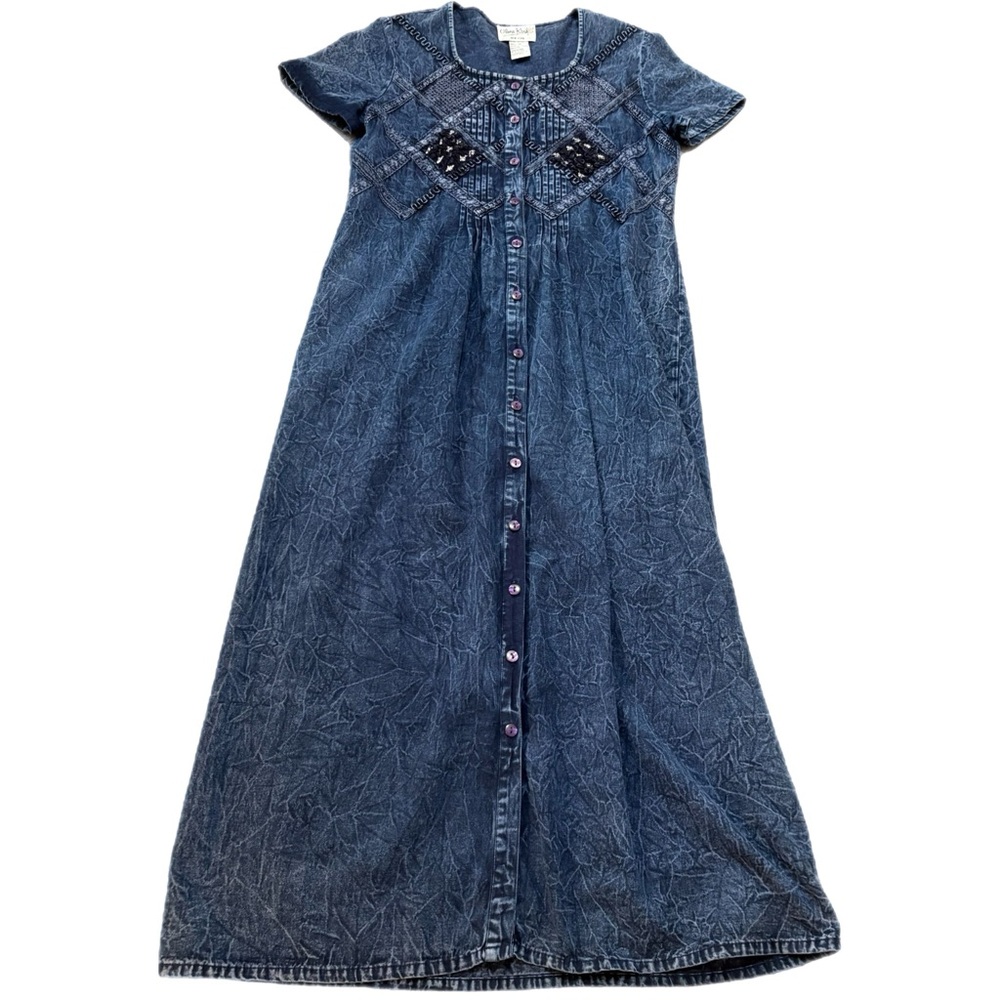 OLIVIA ROSE 100% Cotton Denim Button-Front Maxi Dress - Blue Vintage